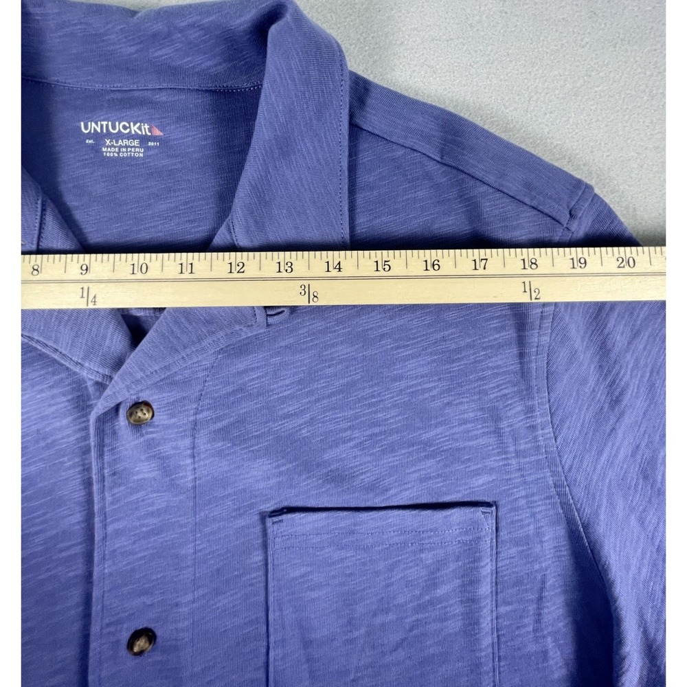 UNTUCKit Shirt Mens XL Blue Sapori Camp Collar Short Sleeve Cotton Slub 41541 - Picture 6 of 8